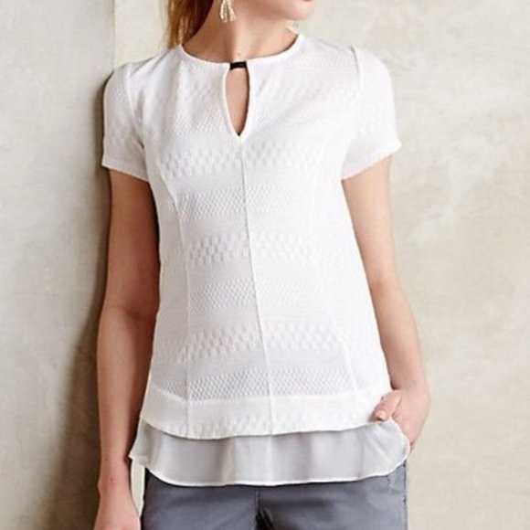 Anthropologie NWT Deletta Soledad Chiffon-Trim Top Large white flowy blouse - Picture 1 of 12